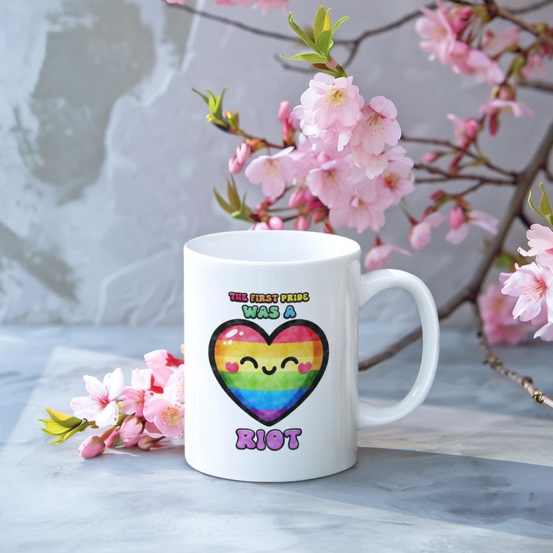 The First Pride Was a Riot Mug – Rainbow Heart LGBTQ+ Protest Design