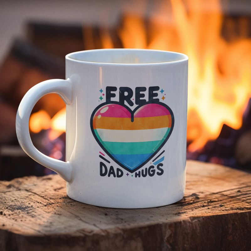 Free Dad Hugs Mug – Rainbow Heart LGBTQ+ Ally Gift
