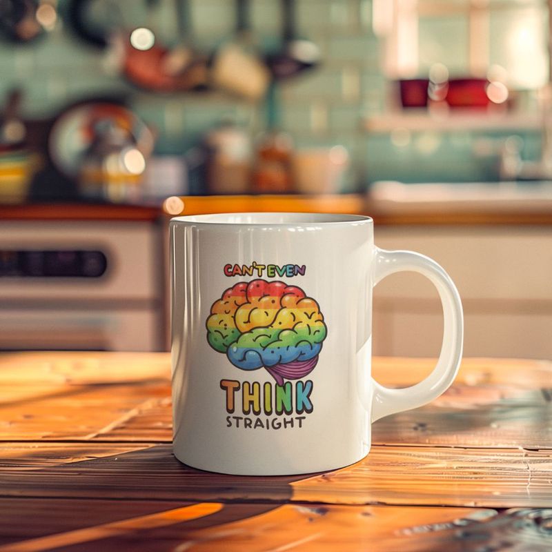 Can’t Even Think Straight Mug – Funny LGBTQ+ Rainbow Brain Design