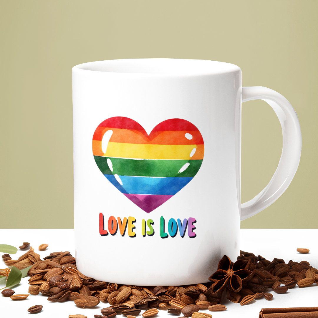Love Is Love Mug – Rainbow Heart LGBTQ+ Pride Cup