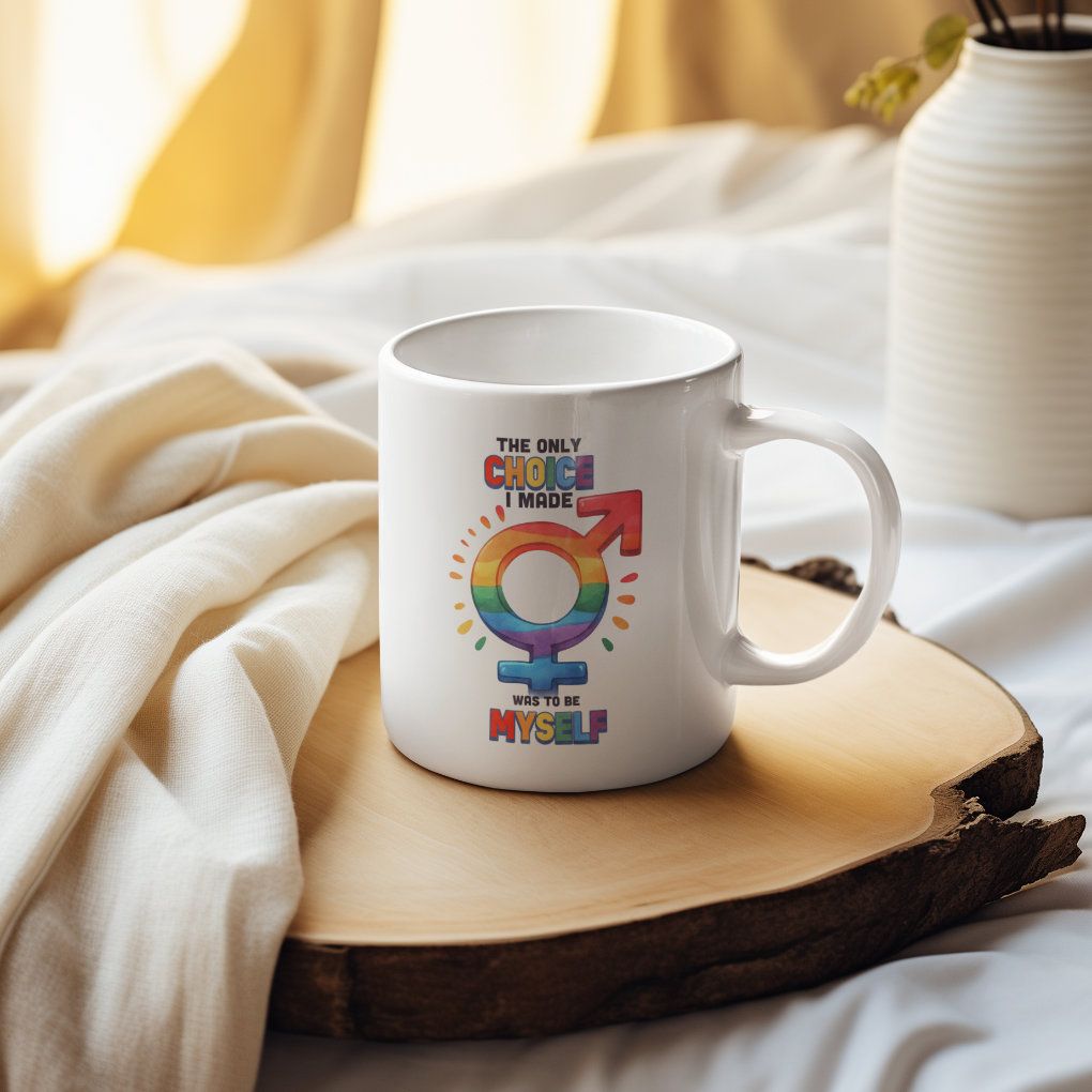 The Only Choice I Made Was to Be Myself Mug – Trans Pride Rainbow Symbol