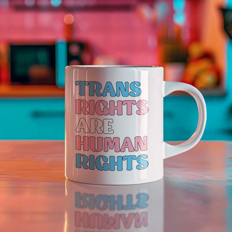 Trans Rights Are Human Rights Mug – Pastel Pride Typography