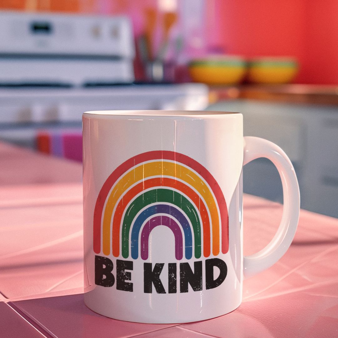 Be Kind Mug – Retro Rainbow Pride Vibes