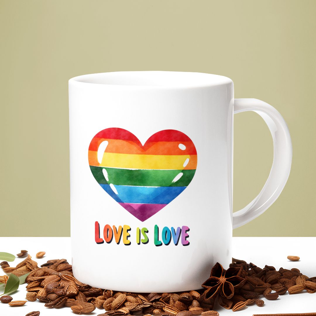 Love Is Love Rainbow Heart Mug – LGBTQ+ Watercolour Design