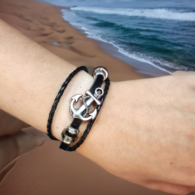 ​Vintage Anker Lederarmband mehrschichtig geflochten