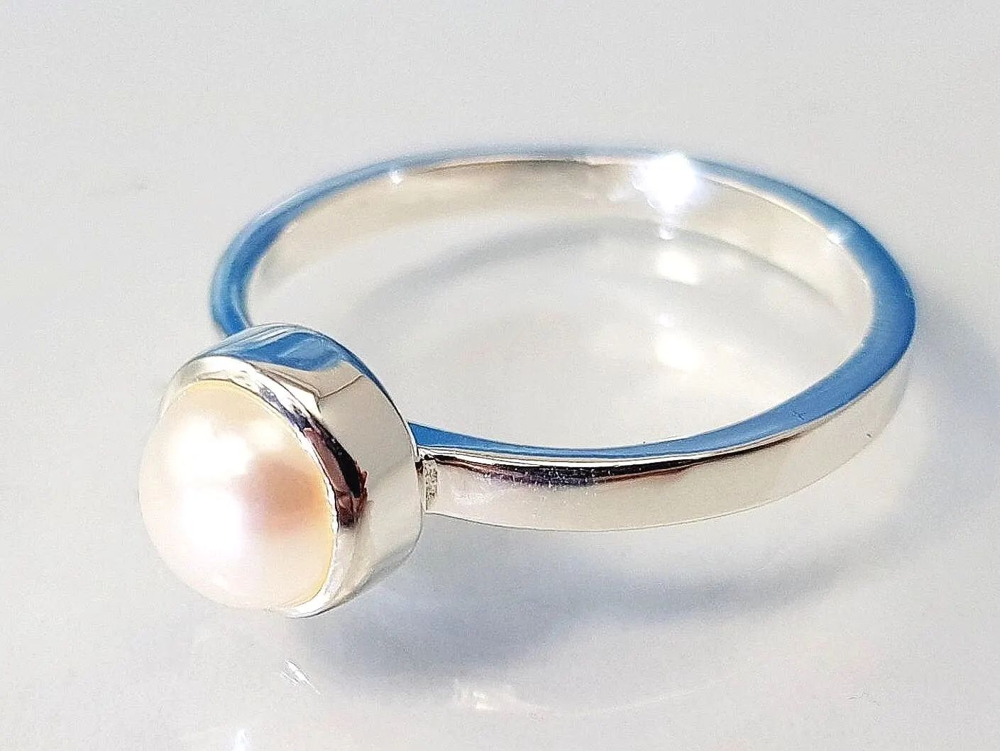Ring pearl 925 silver stacking ring