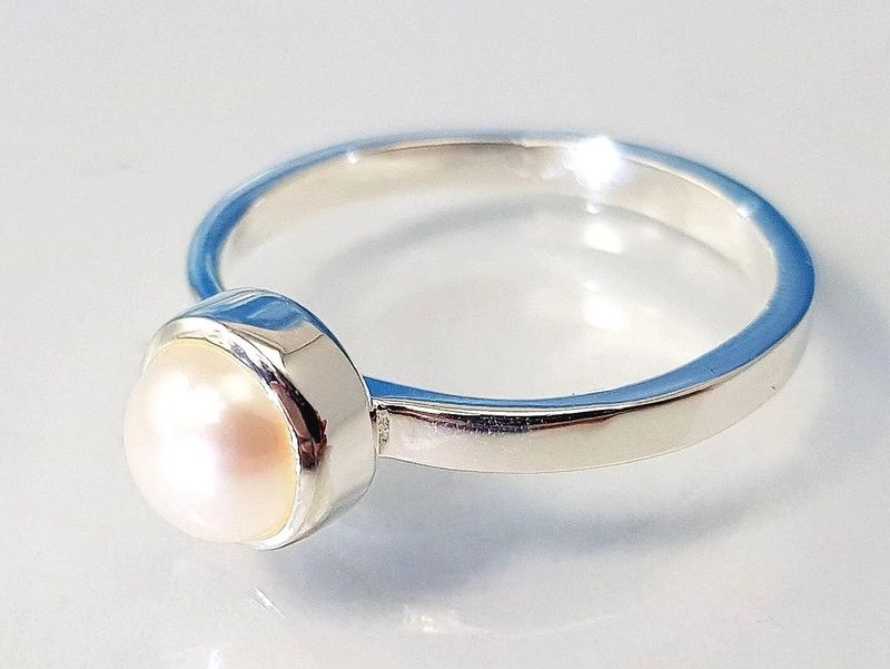 Ring pearl 925 silver stacking ring