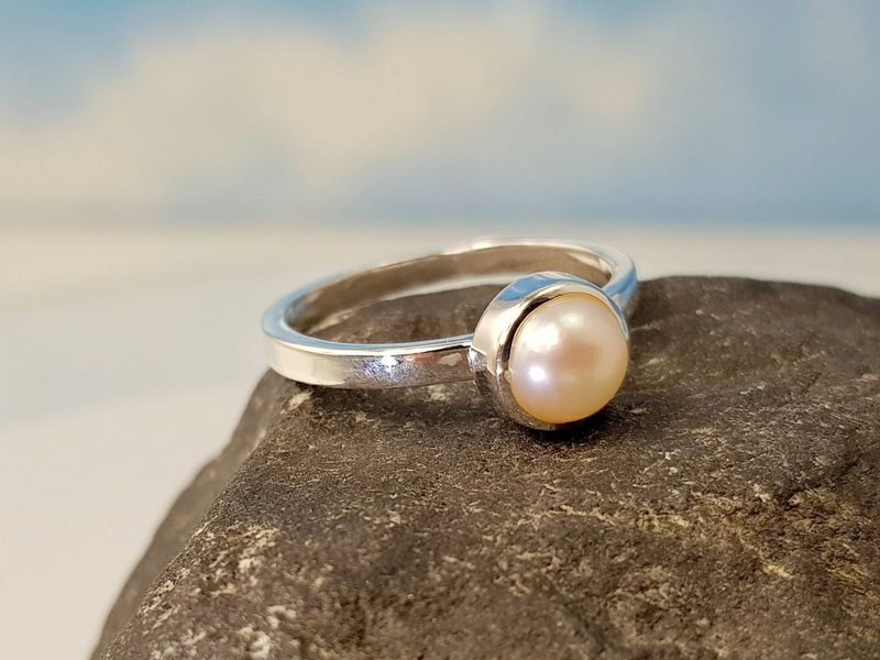 Ring pearl 925 silver stacking ring