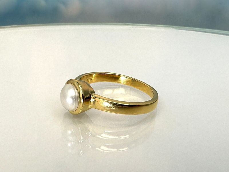Ring genuine pearl gold 925 silver