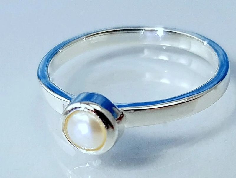 Ring pearl 925 silver stacking ring