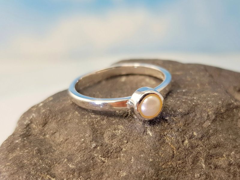 Ring pearl 925 silver stacking ring