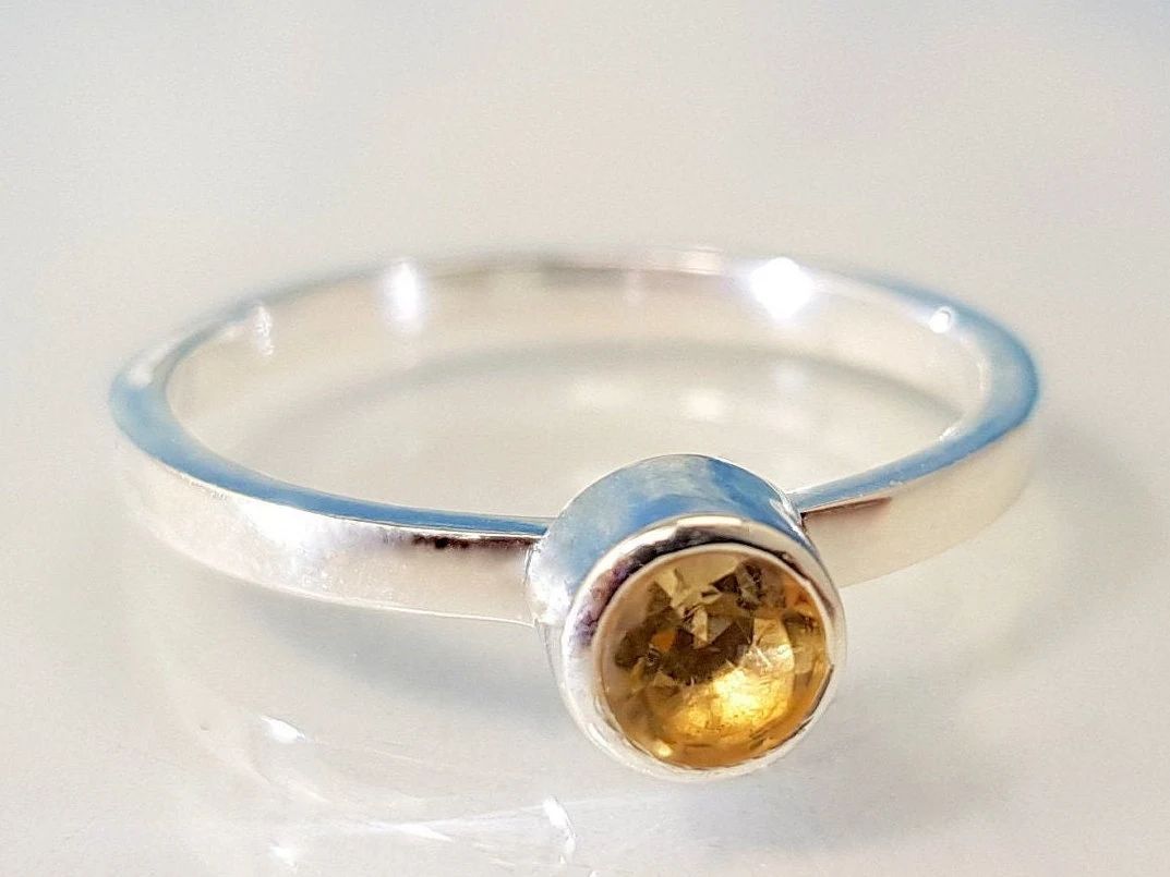 Ring citrine 925 silver stacking ring
