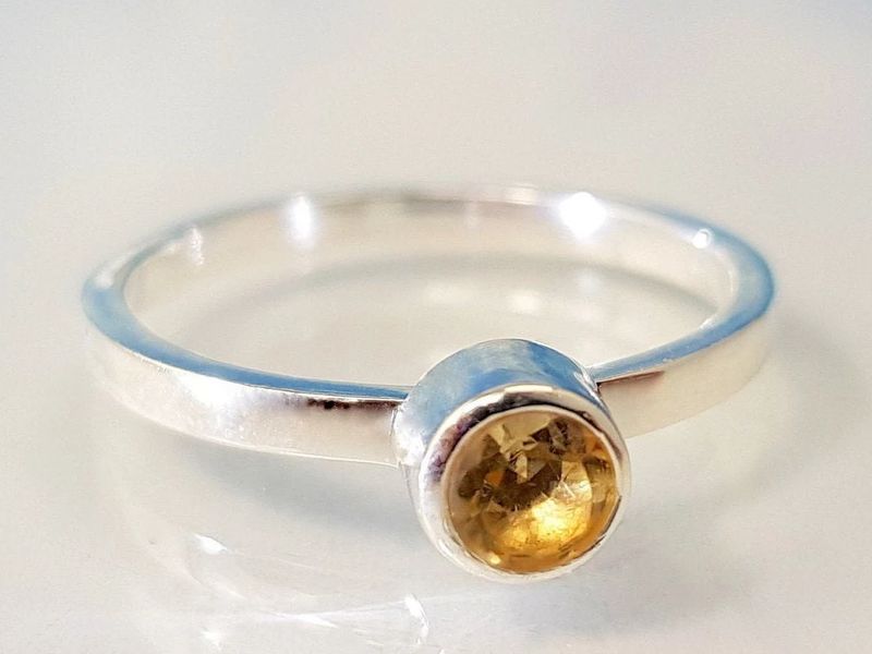 Ring citrine 925 silver stacking ring