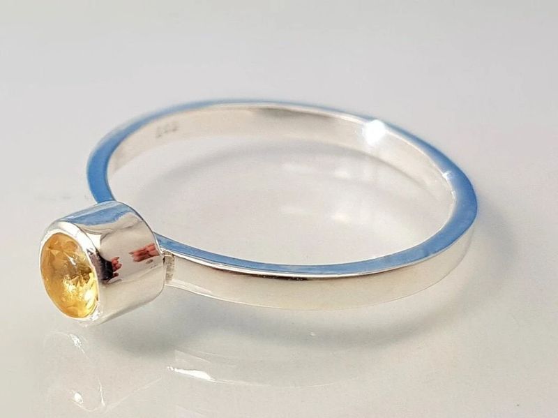 Ring citrine 925 silver stacking ring