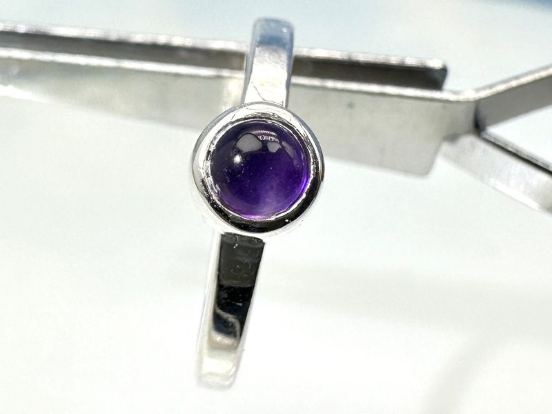 Stacking ring amethyst 925 silver cabochon