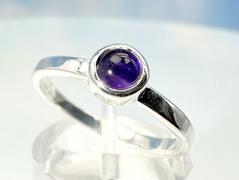 Stacking ring amethyst 925 silver cabochon