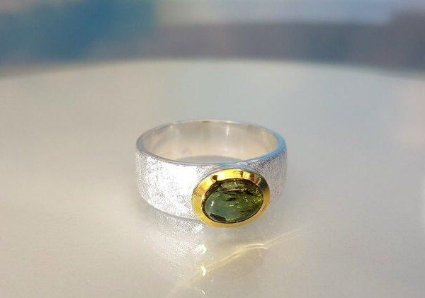 Ring green tourmaline 925 Sterling silver gold-plated