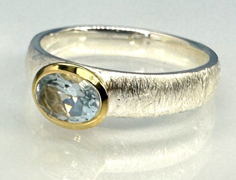 Aquamarine ring 925 silver bicolour