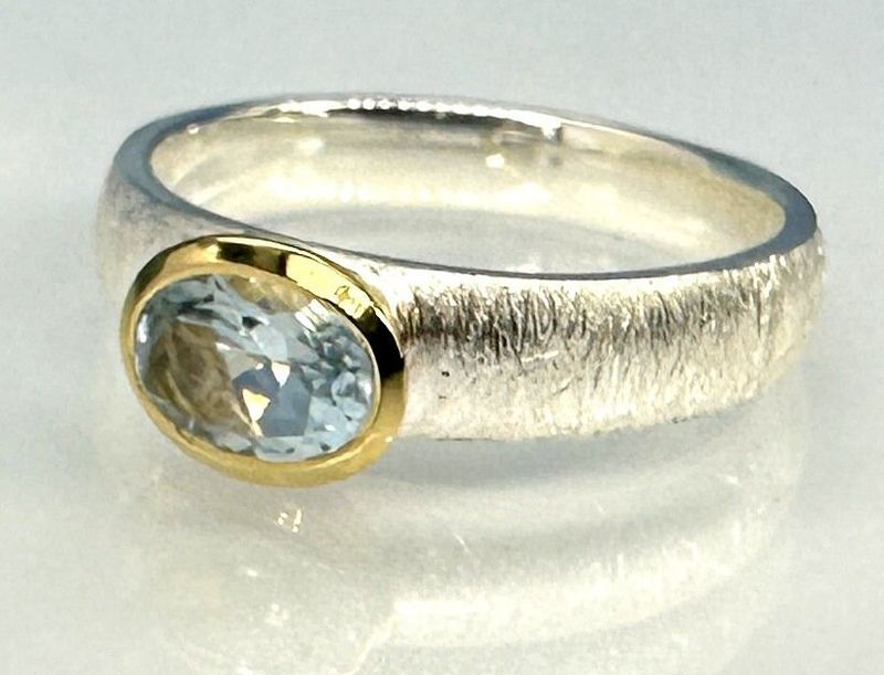 Aquamarine ring 925 silver bicolour