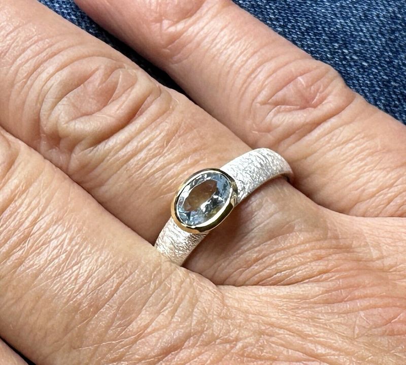 Aquamarine ring 925 silver bicolour