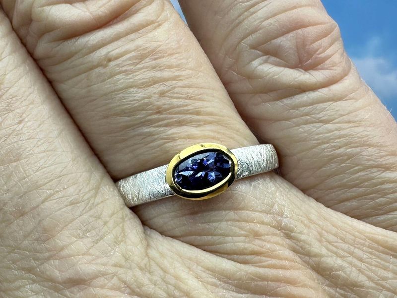 Tanzanite ring sterling silver bicolour