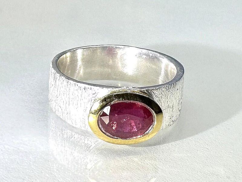 Ring ruby 925 silver bicolour