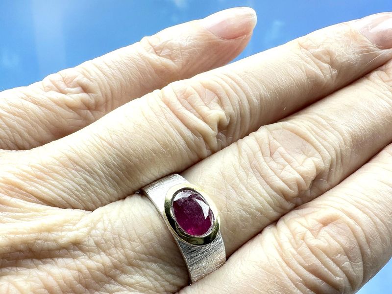 Ring ruby 925 silver bicolour