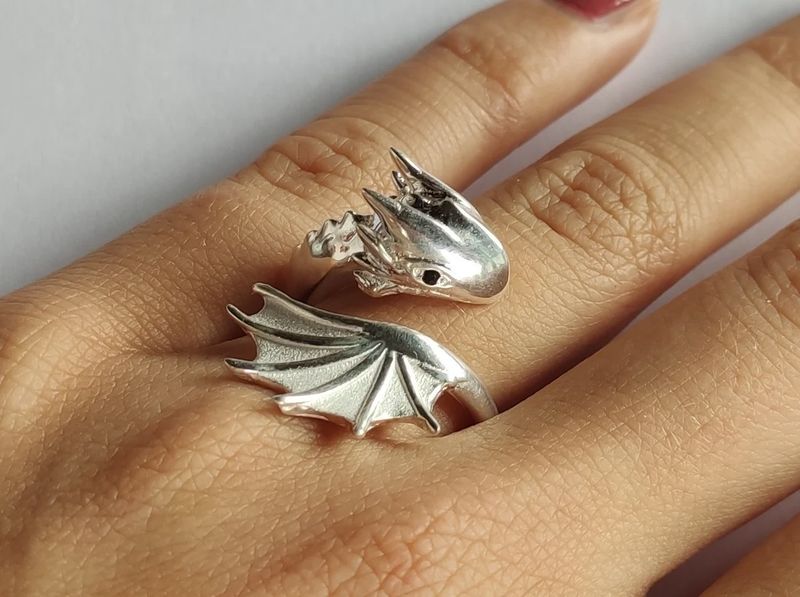 Dragon ring silver courage strength luck
