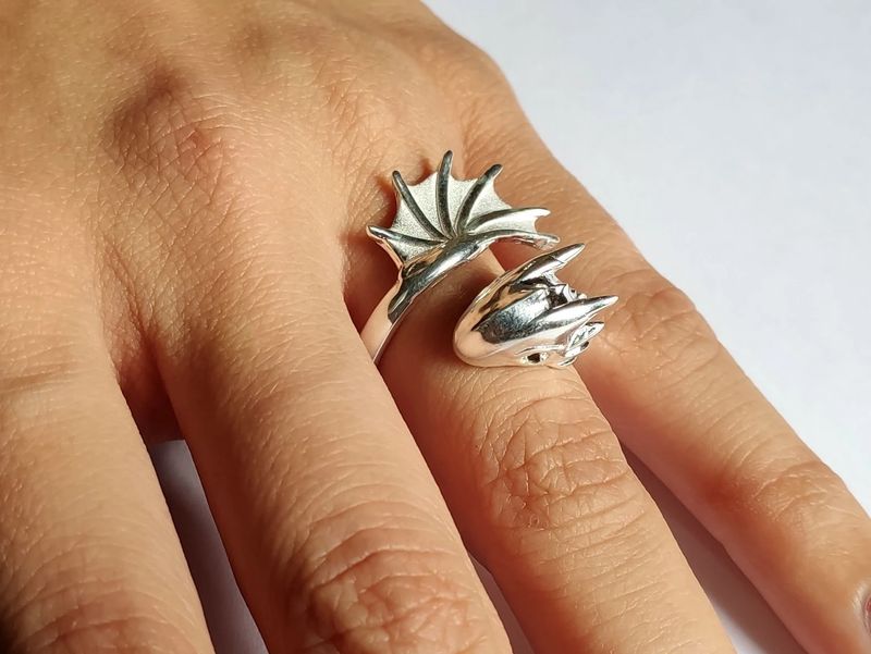 Dragon ring silver courage strength luck