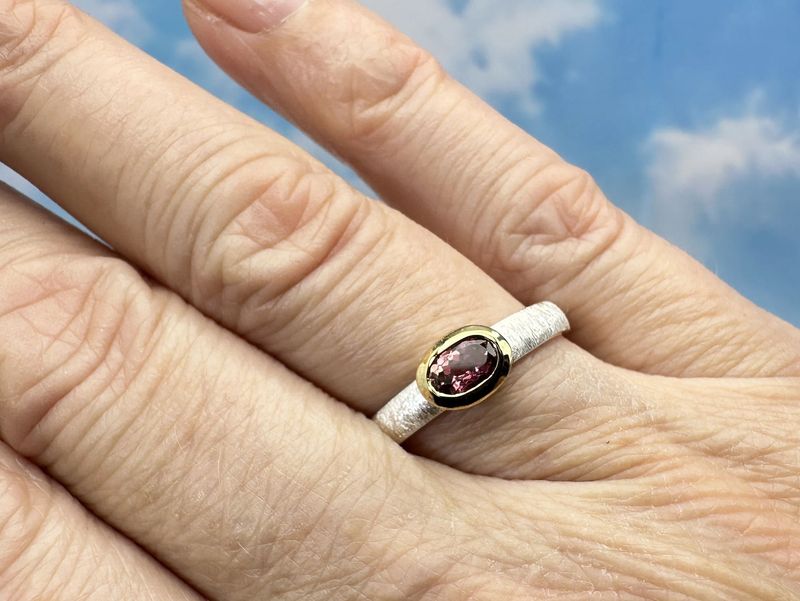Ring Tourmaline Pink Sterling Silver Bicolour