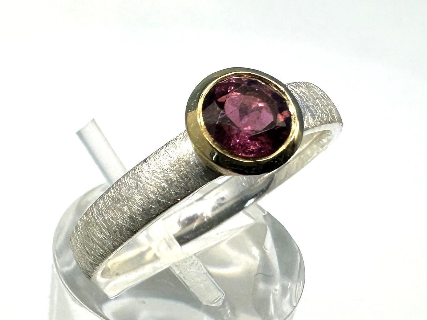 Ring Tourmaline Pink Sterling Silver Bicolour Size 60