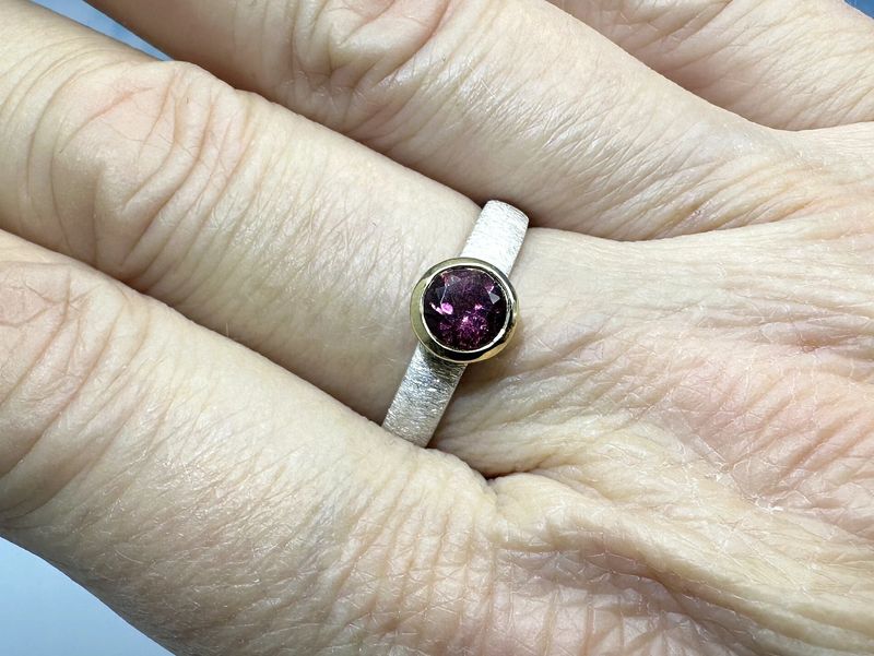 Ring Tourmaline Pink Sterling Silver Bicolour Size 60