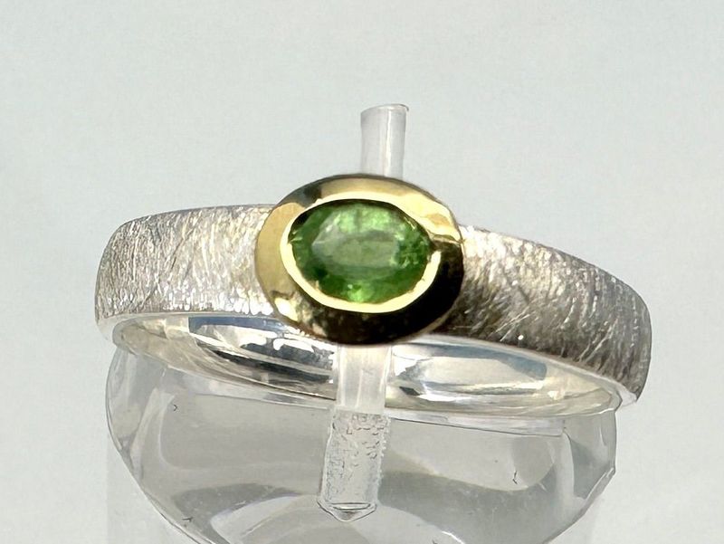 Ring tsavonite sterling silver bicolour