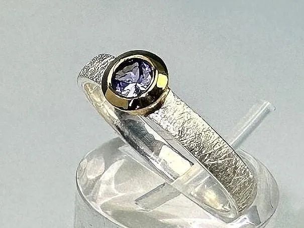 Tanzanite ring natural genuine, sterling silver bicolour
