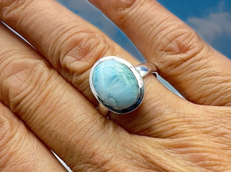 Ring Larimar 925 silver Atlantis stone