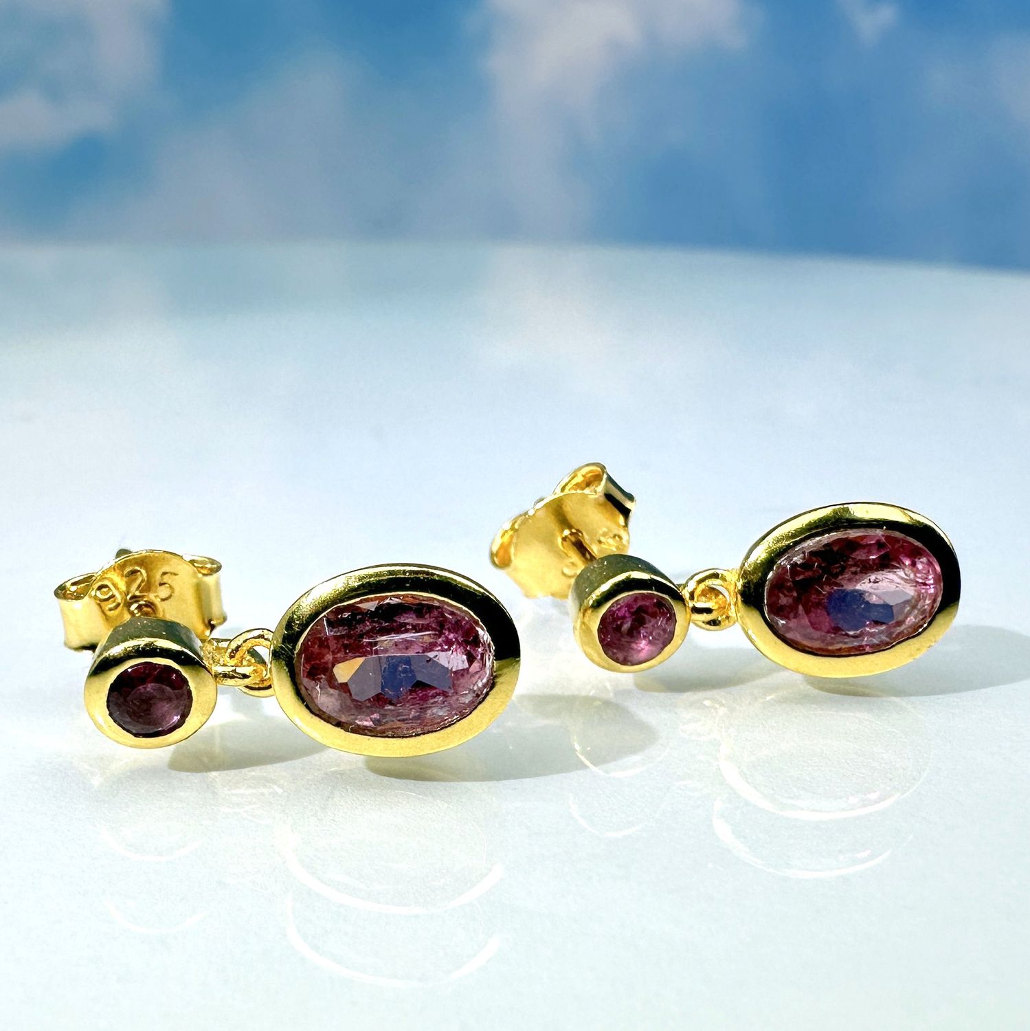 earrings ruby bicolor 925 silver 18 carat gold