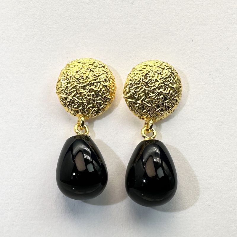 earrings genine onyx 925 silver 18ct gold platet