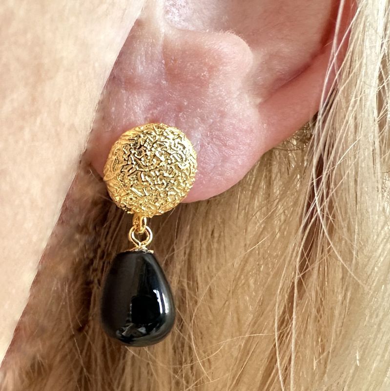 earrings genine onyx 925 silver 18ct gold platet