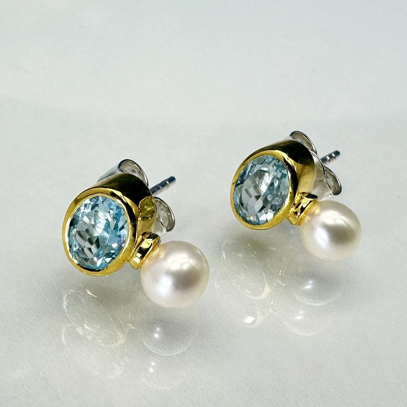 earrings topas pearl 925 silver 18ct. gold platet