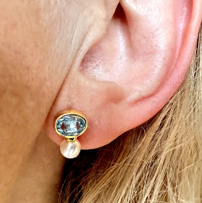 earrings topas pearl 925 silver 18ct. gold platet