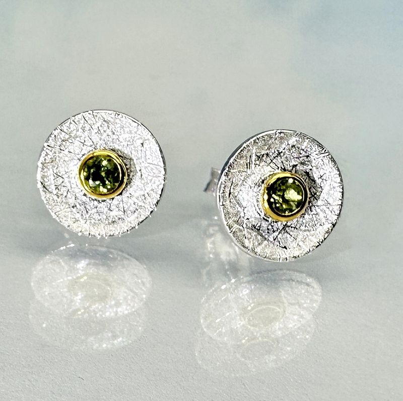 peridot earrings/stud earrings in bicolor 925 silver 18 ct gold platet