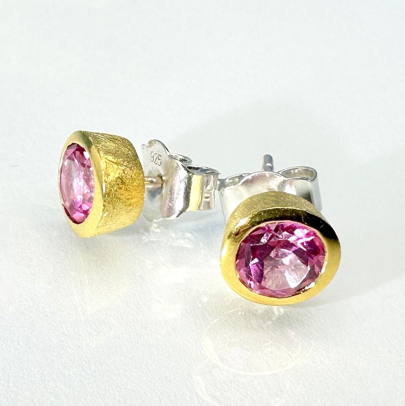 earrings 925 silver 18 ct. gold platet faceted genuine pink topaz.