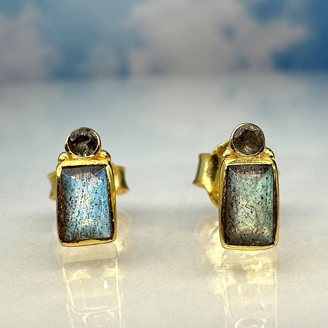 stud earrings labradorite 925 silver gold platet