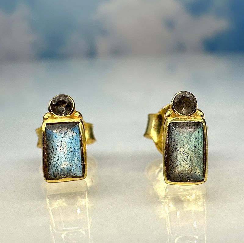 stud earrings labradorite 925 silver gold platet