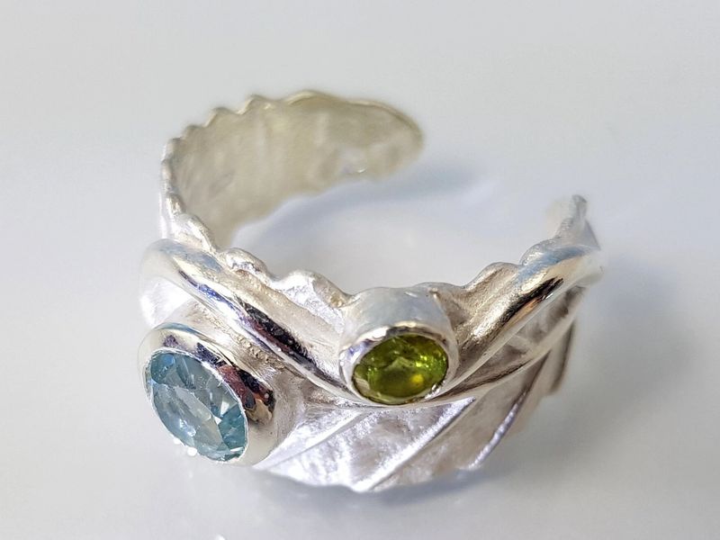 Ring blue topaz peridot 925 silver