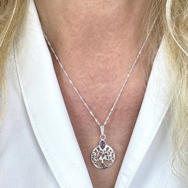 Twisted, delicate necklace with "Tree of Life" pendant with genuine faceted moonstone, set in 925 Sterling silver.