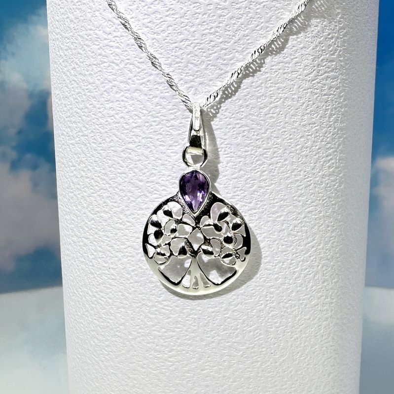 Twisted, delicate necklace with &quot;Tree of Life&quot; pendant with genuine faceted moonstone, set in 925 Sterling silver.