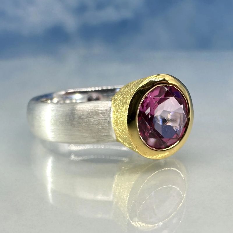 Ring Topaz Pink 925 Silver Bicolour