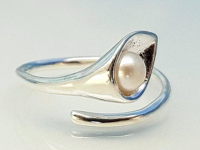 Ring genuine pearl blossom 925 silver