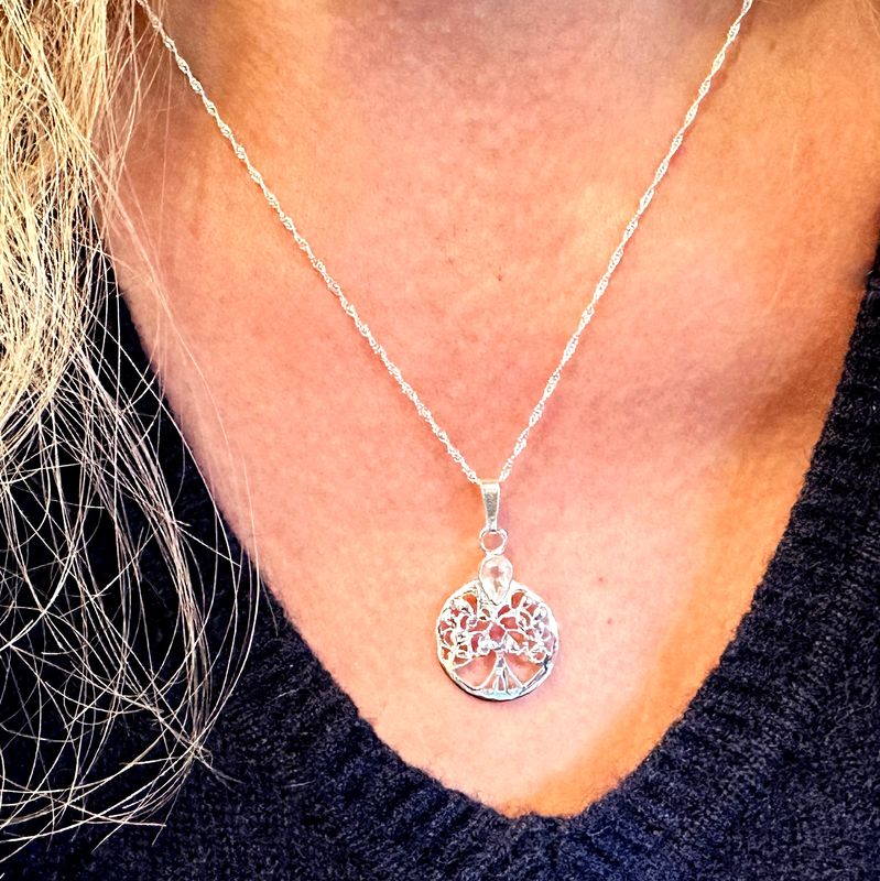 pendant rose quarz with necklace 925 silver